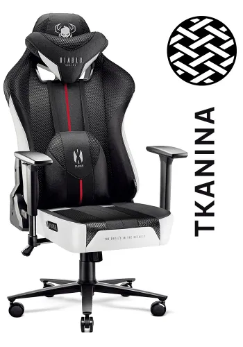 Fotel Diablo Chairs X-Player 2.0 Normal Size Gamingowy do 160kg Skóra ECO Tkanina Czarno-biały