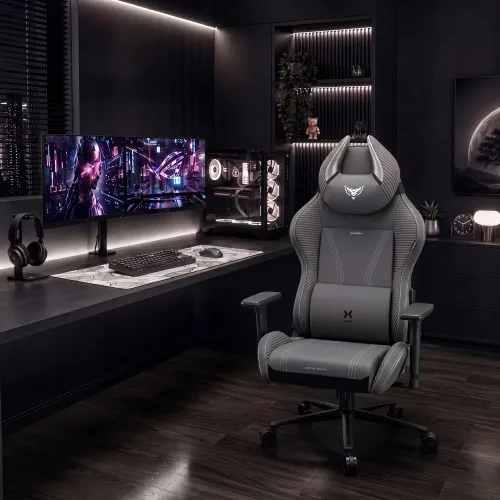Fotel Diablo Chairs X-Horn 2.0 Normal Size Rainbow Grey Gamingowy do 140kg Tkanina Szary