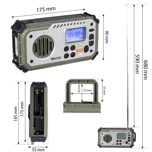Radioodbiornik Vayox VA0440 Solarne Latarka Radio FM Bluetooth Zielony