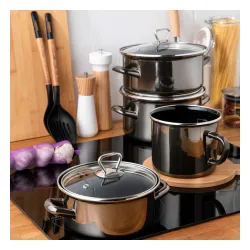 Garnek emaliowany z pokrywką EMALIA POLSKA PLESZEW METALICO NISKI 1,4 l