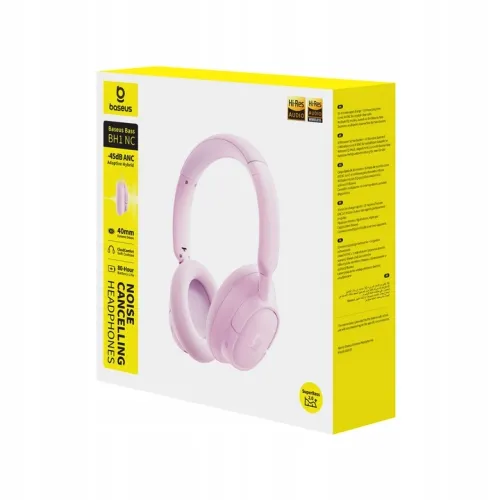 Słuchawki bezprzewodowe Baseus BH1 NC Nauszne Bluetooth 6.0 Różowy