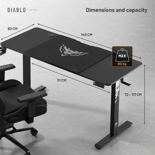 Biurko Diablo Chairs X-Tensio 1400 140cm Regulacja wysokości Czarny