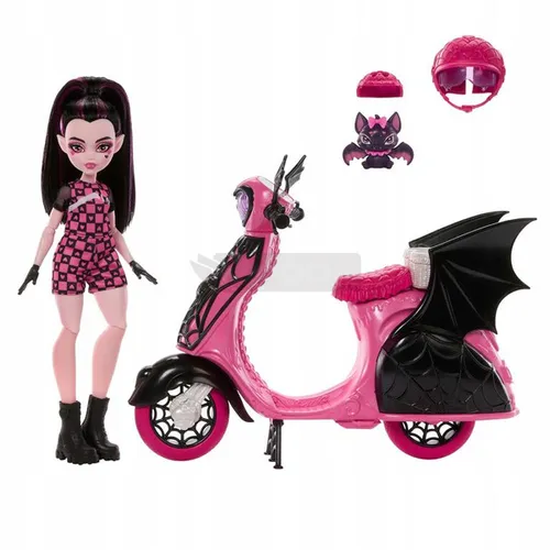 LALKA MONSTER HIGH Draculaura wampirystyczny skuter, zestaw lalka+akcesoria JDR61