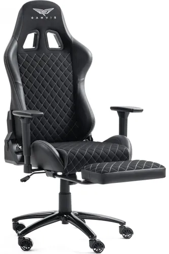 Fotel GAMVIS Phantom Large Czarny (białe elementy) + podnóżek