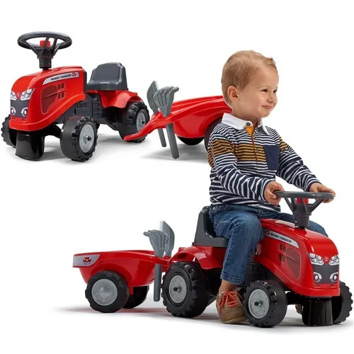 Falk Traktorek Baby Massey Ferguson Czerwony Z Przyczepką + Akc. Od 1-3 Lat