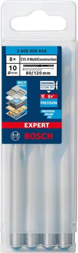 Wiertła wielozadaniowe 10x80x120mm, 8szt. Bosch EXPERT CYL-9 MultiConstruction