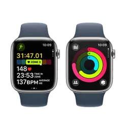 Смарт-часы Apple Watch Series 9 GPS + сотовый чехол 45 мм из нержавеющей стали Серебряный Спортивный ремешок Синий M / L