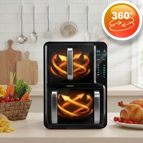 Air Fryer Frytkownica beztłuszczowa BERDSEN BD-664 12l z podwójnym koszem i okienkiem do obserwacji postępów gotowania