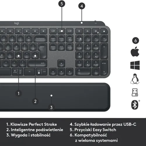 Logitech Klawiatura MX Keys Plus z podpórką na nadgarstki 920-009416