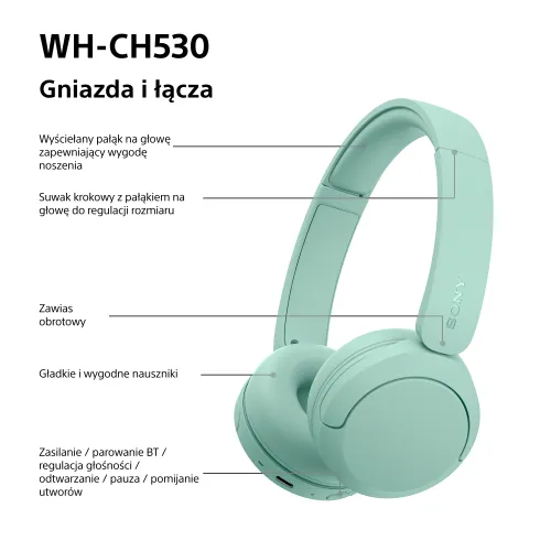 Słuchawki bezprzewodowe Sony WH-CH530 Nauszne Bluetooth 6.0 Zielony