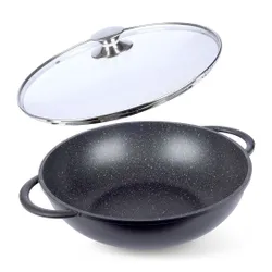 Patelnia wok granitowa ze szklaną pokrywką GRANDE 32 cm