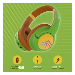 Słuchawki bezprzewodowe PowerLocus Bobo Nauszne Dla Dzieci Bluetooth 5.3 Zielono-brązowy