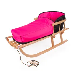 Sanki drewniane z oparciem i śpiworkiem sanka, materacyk, sznurek Jimly