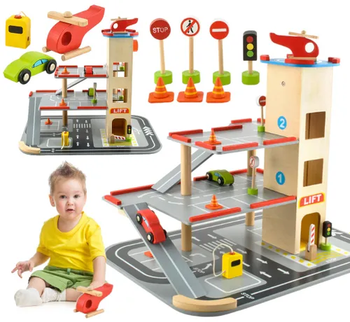 Drewniany parking z torem wyścigowym dla dzieci zabawka edukacyjna
