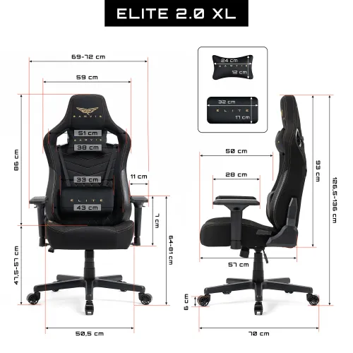 Fotel GAMVIS Elite 2.0 XL Basic Czarny (złote elementy)