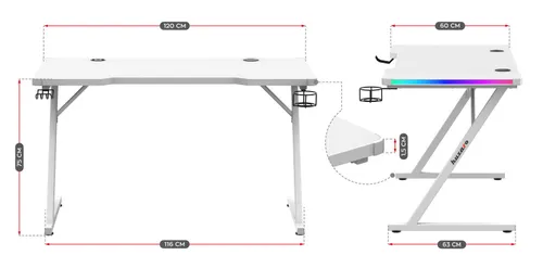 Biurko gamingowe HUZARO Hero 2.5 RGB Biały