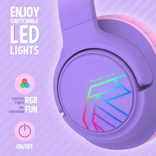 Słuchawki bezprzewodowe PowerLocus Bobo Nauszne Dla Dzieci Bluetooth 5.3 Różowo-fioletowy