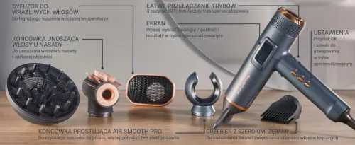 Suszarka do włosów Rowenta HY9430 Jonizacja Dyfuzor Zimny nawiew 1800W 3 prędkości 3 temperatury