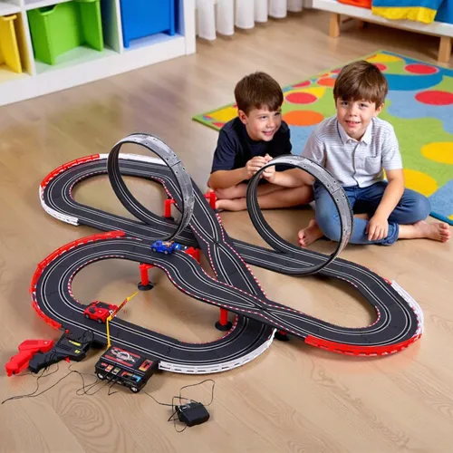 Elektryczny tor wyścigowy LED 705 cm z 2 autkami I 2 pętlami dla 1 lub 2 graczy