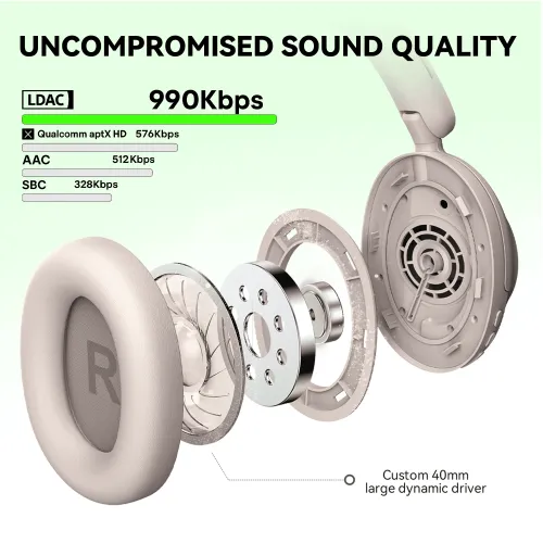 Słuchawki bezprzewodowe Oneodio Focus A6 ANC Nauszne Bluetooth 6.0 Beżowy