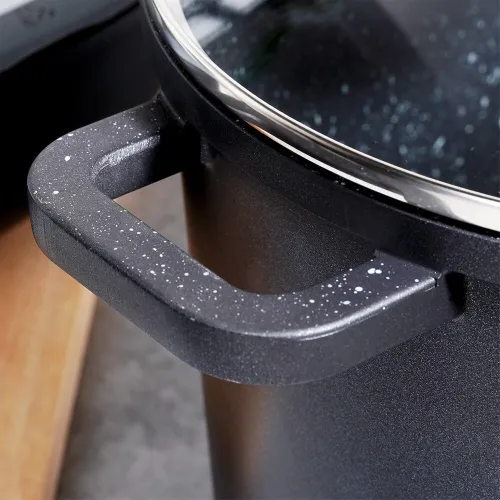Garnek Granitowy ze Szklaną Pokrywką Wysoki do Gotowania Duszenia 7,6L