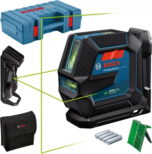 Laser krzyżowy Bosch GLL 2-15 G Professional (+ uchwyt + klamra sufitowa)