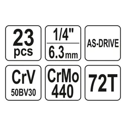 Zestaw narzędzi 1/4" (23szt.) Yato YT-14451