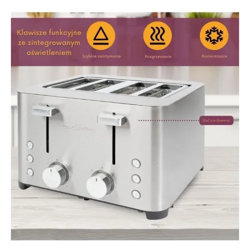 Toster ProfiCook PC-TA 1252 Ruszt do bułek Rozmrażanie 1500W