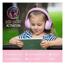 Słuchawki bezprzewodowe PowerLocus Buddy Kids Nauszne Dla Dzieci Bluetooth 5.3 Różowy