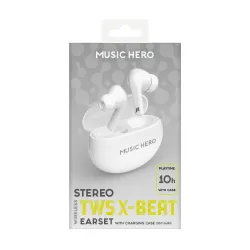 Słuchawki bezprzewodowe Music Hero TWS X-BEAT Dokanałowe Bluetooth Biały