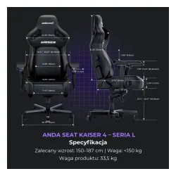 Fotel Anda Seat Kaiser 4 L Gamingowy do 120kg Tkanina Ciemnoszary