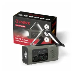 Radioodbiornik Hawk Expedition R10 Na korbkę, Solarne, Latarka, Radio FM Szary