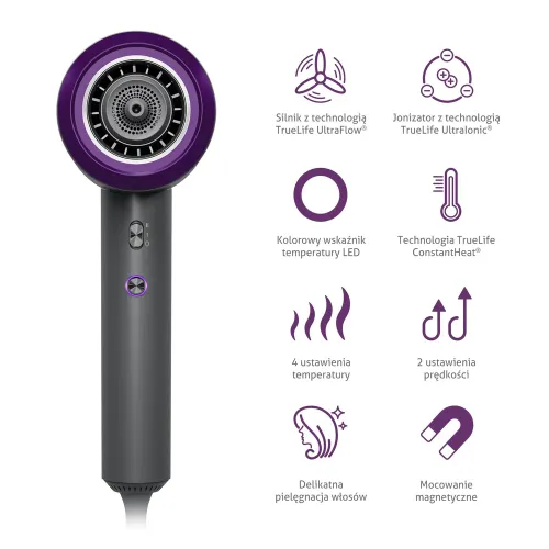 Suszarka do włosów TrueLife HairDryer D3 Jonizacja Zimny nawiew 1800W 2 prędkości 4 temperatury