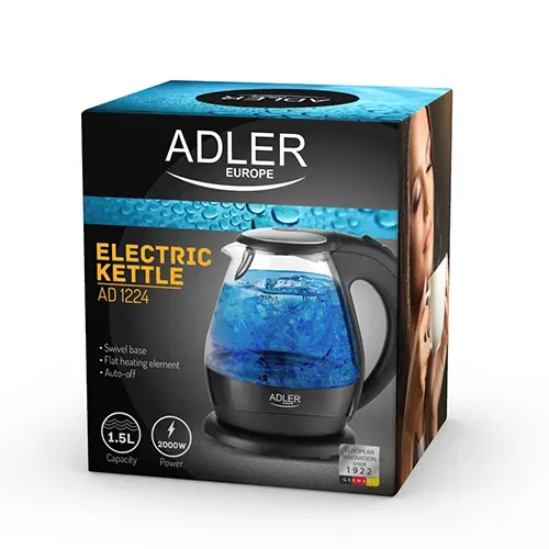 ADLER Round 1,5 l czarny - czajnik elektryczny bezprzewodowy szklany