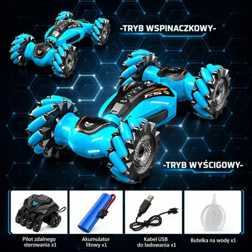 Samochód zdalnie sterowany rc ręką gesty ledy dym auto 4x4 stunt car 360°