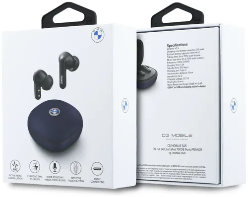 Słuchawki dokanałowe BMW Leather Metal Logo ANC Granatowy