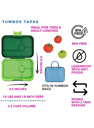 Lunchbox pojemnik na śniadanie XL Yumbox Tapas 4 - palm green / lime