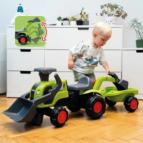Falk Traktorek Jeździk Baby Claas z Koparką Łyżką i Przyczepą