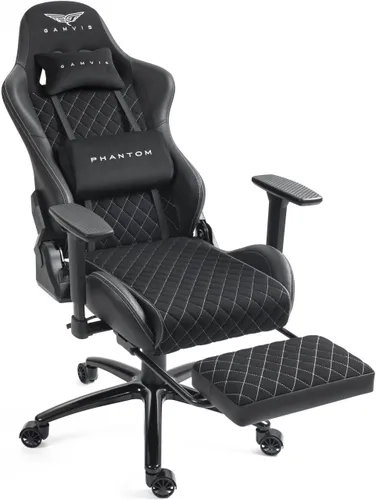 Fotel GAMVIS Phantom Large Czarny (białe elementy) + podnóżek