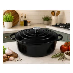 Garnek żeliwny emaliowany 28cm 5.9L ciężki indukcja Czarny KRISBERG
