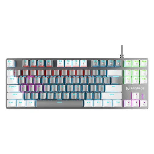 Klawiatura gamingowa Rampage Snug Blue przewodowa mechaniczna podświetlana biało-szara