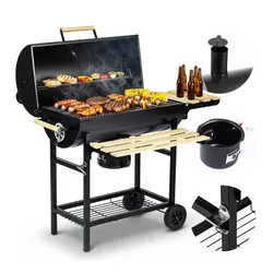 Grill węglowy ogrodowy Berdsen BD-895 z półkami beczka z kominem + termometr + popielnik