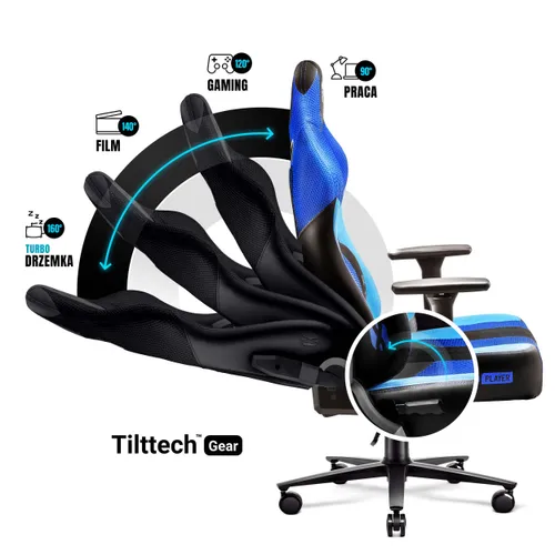 Fotel Diablo Chairs X-Player 2.0 Normal Size Gamingowy do 160kg Skóra ECO Tkanina Czarno-niebieski