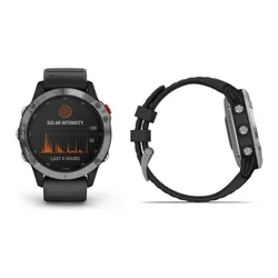 Смарт-часы Garmin FENIX 6 Solar серебристый с черным ремешком (010-02410-00)