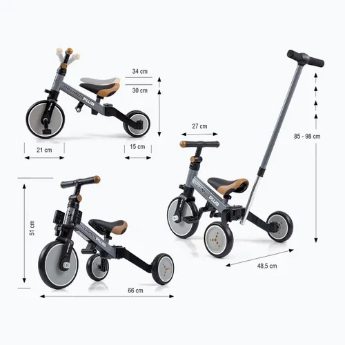 Rowerek biegowy trójkołowy Milly Mally 4w1 Optimus Plus grey