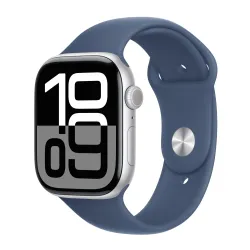 Apple Watch Series 10 GPS + Cellular koperta 46mm aluminium srebrne pasek sportowy denim S/M