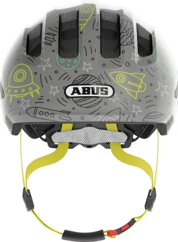 Kask rowerowy ABUS Smiley 3.0 LED Space Szaro-zielony dla Dzieci (rozmiar M)