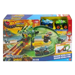 Tor Hot Wheels Monster Truck Rekiny vs Dinozaury Smoczy wyścig JGB06