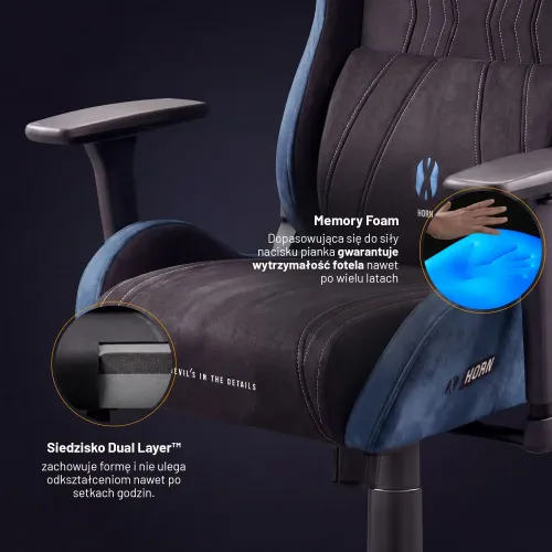 Fotel Diablo Chairs X-Horn 2.0 Normal Size Night Blue Gamingowy do 140kg Tkanina Czarno-Niebieski