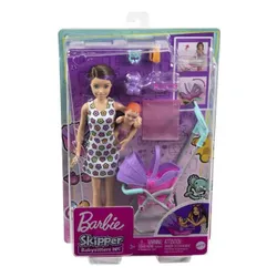 Lalka Barbie Skipper z wózkiem i bobasem GXT34